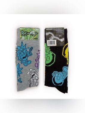 New NWT Rick and Morty Crew Socks Mens Womens Fun Gift adult swim 2 Pairs